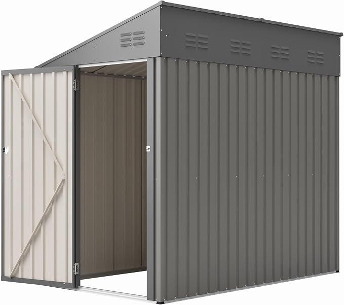 4x7 FT Outdoor Storage Shed, Lean to Lockable Metal Garden Shed Steel - Image 13
