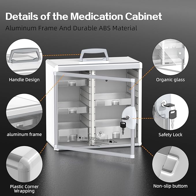Glosen Medicine Cabinet Locking Medicine Cabinet Wall Mounted【 Silver 13.6 x - Image 3