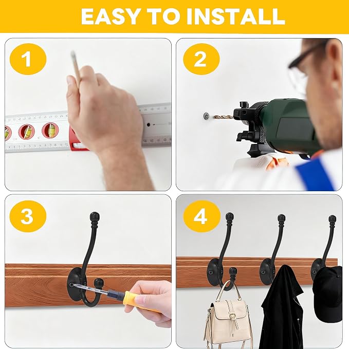 2 Pack Heavy Duty Wall Hooks for Hanging, Metal Coat Hooks Wall Mount - Image 7