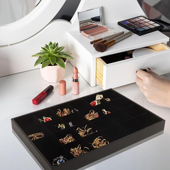 Rocutus Jewelry Organizer Tray, 3 Pack Velvet 24 Grid Earring Holder Stackable - Image 6