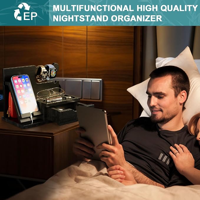 Yirilan Wood Phone Docking Station, Nightstand Organizer, Birthday Gifts - Image 9