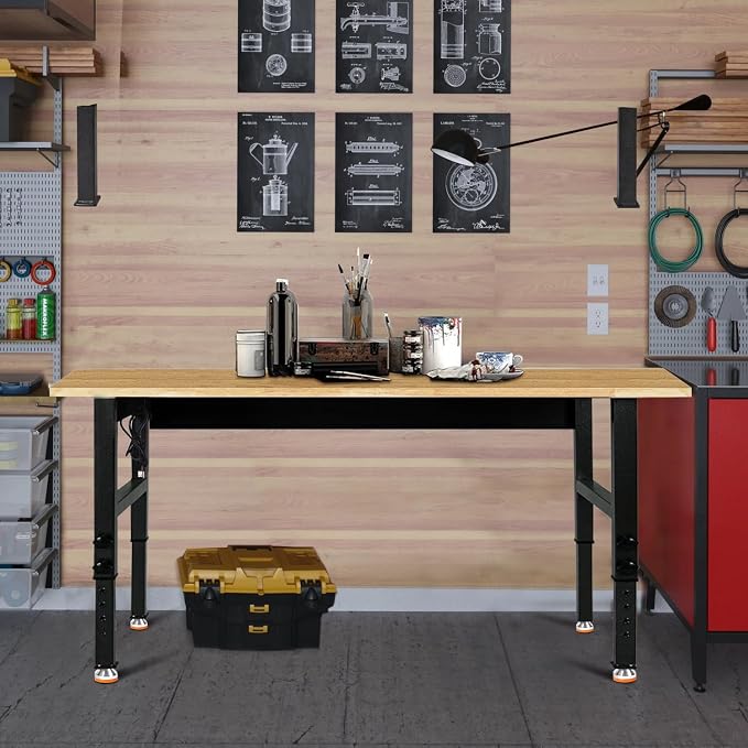48" Adjustable Work Bench, Rubber Wood Top Workbench Heavy-Duty Work Table - Image 10