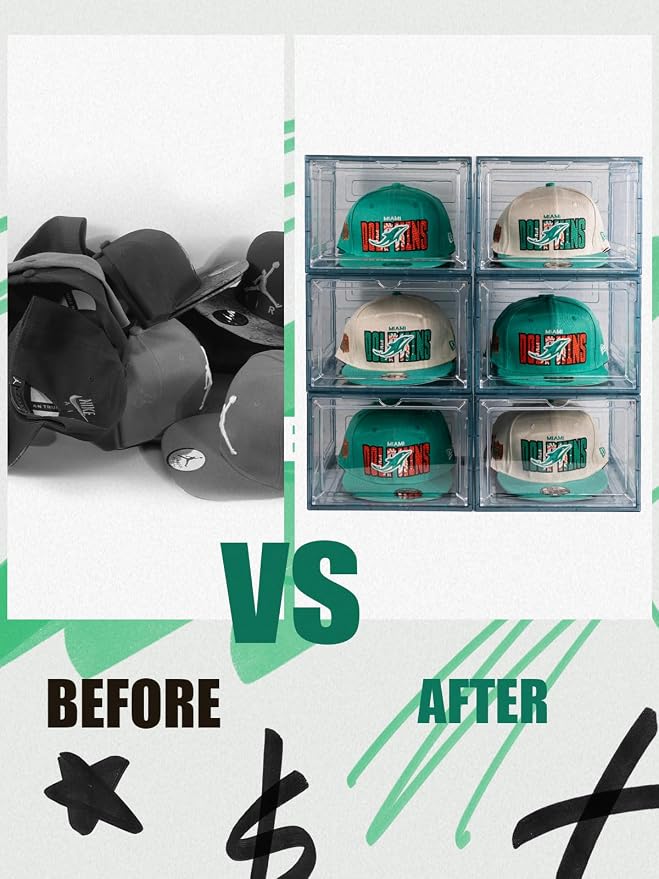 6 Pack Hat Organizer Box, Stackable Clear Baseball Caps Holder Box Containers - Image 4