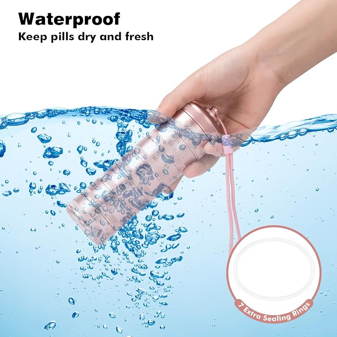 XHT Pink Weekly Metal Pill Organizer 7 Day 2 Times a Day – Aesthetic Waterproof - Image 4