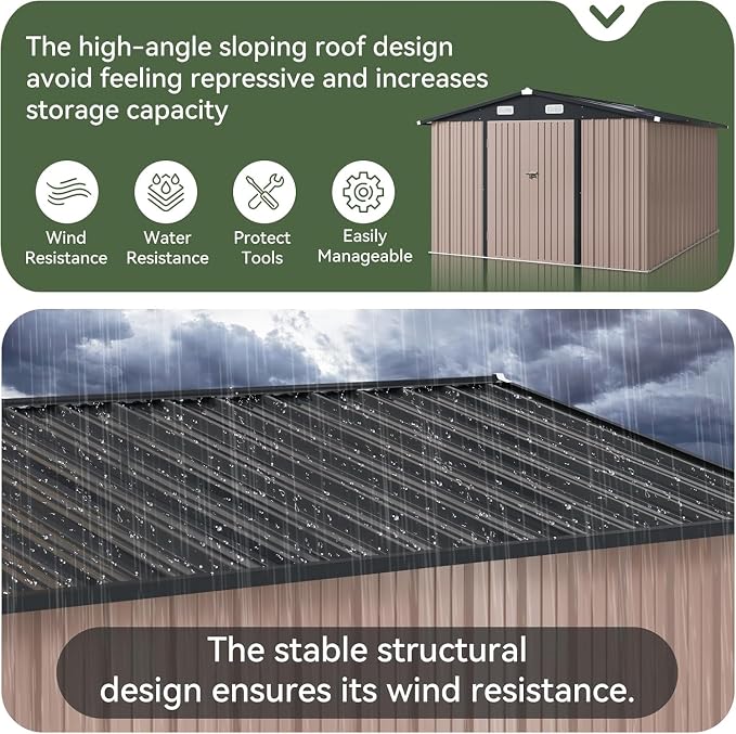 Aoxun 10 x 12FT Shed with Base Utility Garden Galvanized Steel Shed with - Image 5