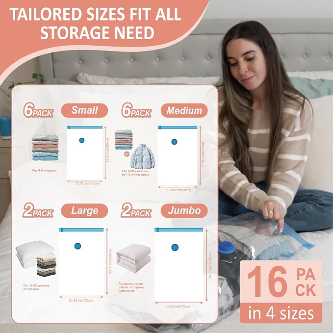 16 Pack Travel Vacuum Storage Bags - Image 3