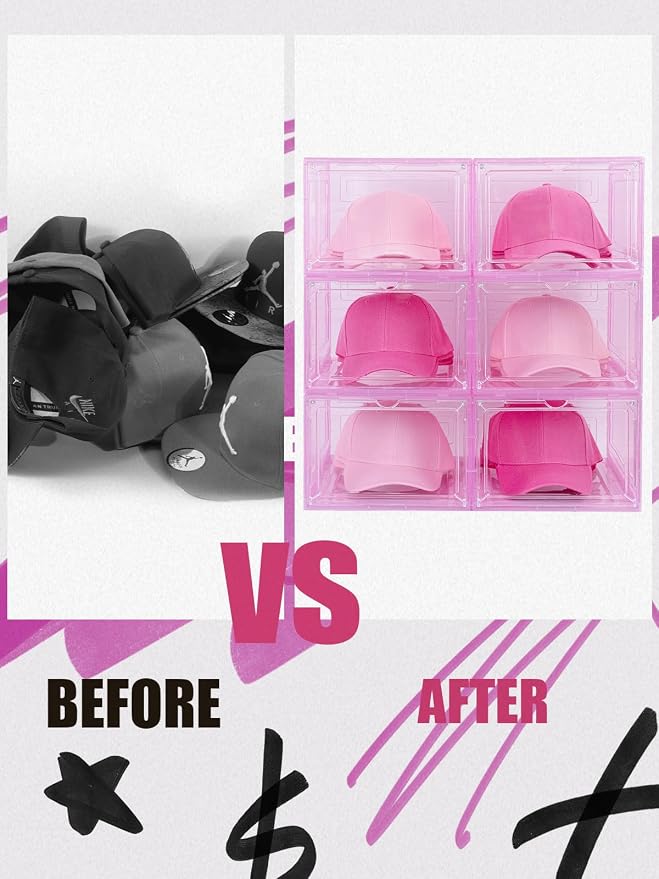 6 Pack Hat Organizer Box, Stackable Clear Baseball Caps Holder Box Containers - Image 4