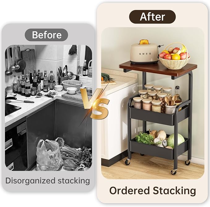 3 Tier Metal Rolling Utility Cart Organizer - Image 3