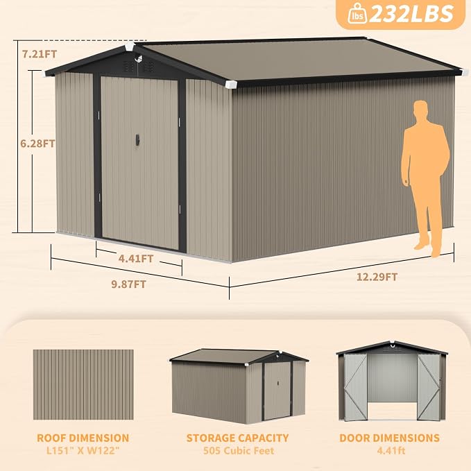 10x12 FT Outdoor Storage Shed, Metal Tool Sheds, Waterproof Outside Storage Shed - Image 2