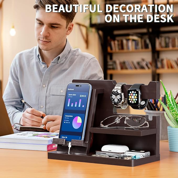 Yirilan Wood Phone Docking Station, Nightstand Organizer - Image 8