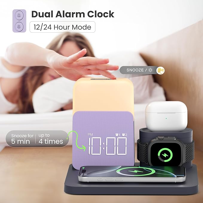 7 in 1 Wireless Charging Station, Alarm Clock - Image 3