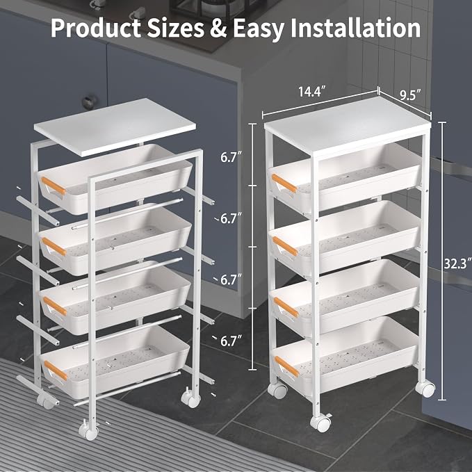 5 Tier Slim Rolling Utility Cart - Image 2