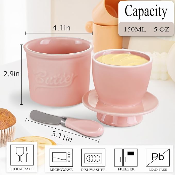 Ceramic Butter Crock with Lid & Spreader Knife, Butter Keeper - Image 4