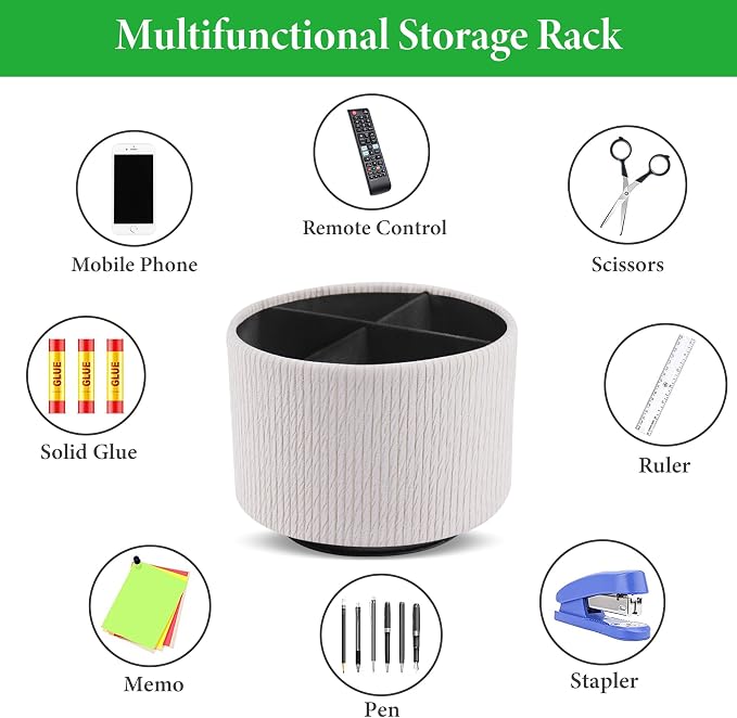 Round Leather Art Supply Organizer, Remote Control Holder, 360 Degree Spinning - Image 5
