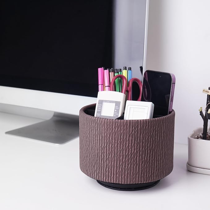 Round Leather Art Supply Organizer, Remote Control Holder, 360 Degree Spinning - Image 7