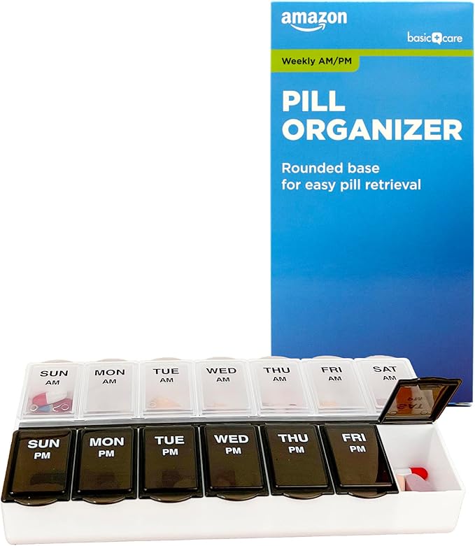 Amazon Basic Care AM/PM Pill Organizer, Vitamin Case, And Medicine Box by AmazonBasicCare