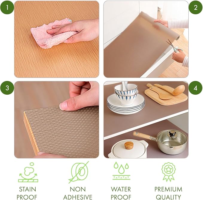 EVALAND Shelf Liners for Kitchen Cabinets Non-Adhesive 17.7" x 33 FT Beige - Image 5