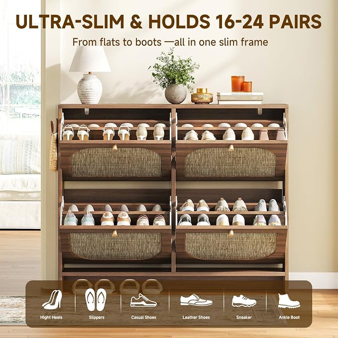 Nicetree Freestanding Ultra Slim Arched Rattan Accent Shoe Storage Cabinet - Image 5
