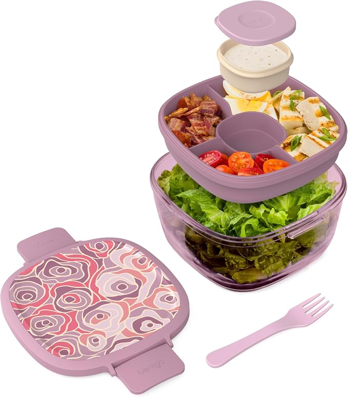Bentgo Glass Prints All-in-One Salad Container - 61oz Tinted Glass Salad Bowl by Bentgo
