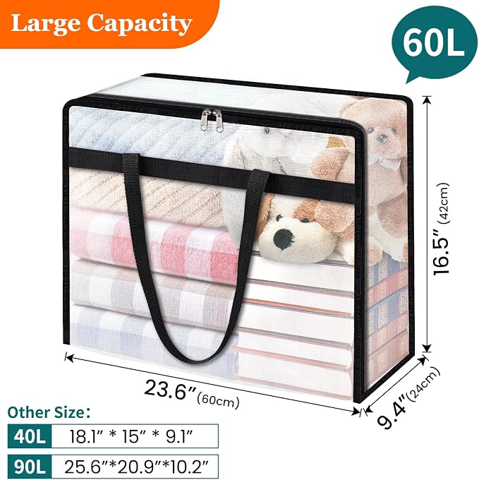 6 Pack Clear Storage Bags for Comforter, Clothes & Bedding, Plastic Blanket - Image 2