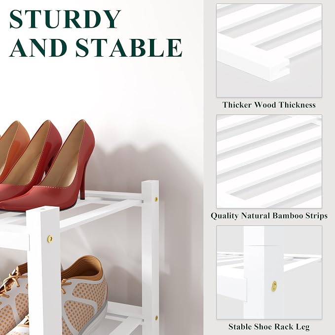 Smiry Bamboo Shoe Rack for Closet, 4 Tier Small Wooden Stackable Shoe Organizer - Image 3