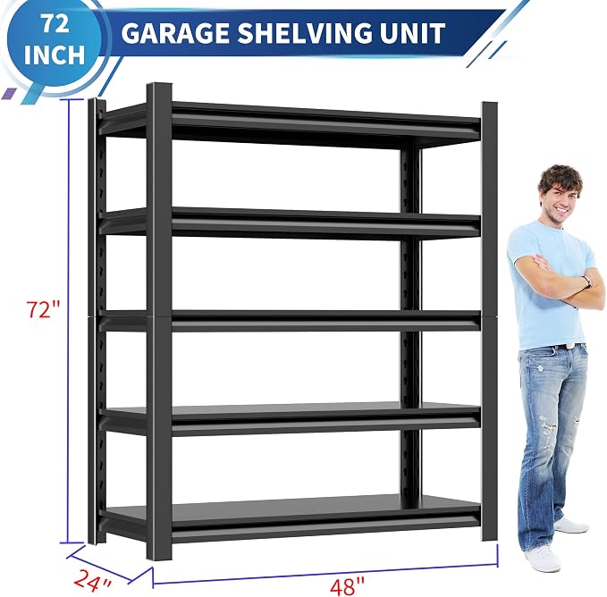 Garage Shelving Unit 24" D x 48" W x 72" H Heavy Duty Storage Shelves Easy - Image 3