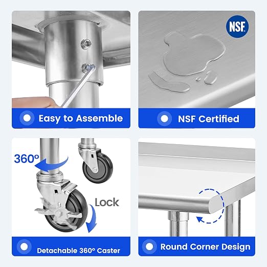 Hally Stainless Steel Table for Prep & Work 24 x 36 Inches - Image 6