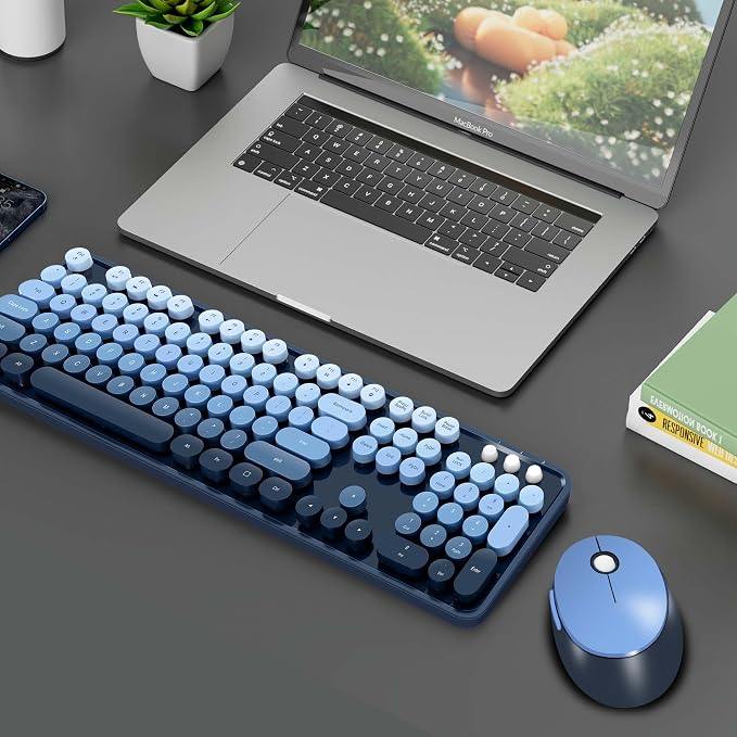 Wireless Keyboard and Mice Combo, Retro Round Keys Full-Sized Cute Keyboard - Image 5