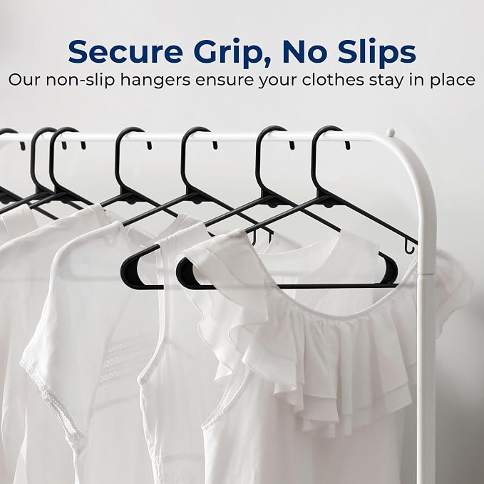 SereneLife 100 Pack Black Plastic Hangers – Ultra Lightweight Non-Slip Slim - Image 3