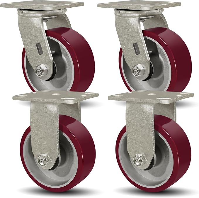 SY America 5" X 2" Casters Wheels, Heavy Duty Casters Set of 4，Polyurethane on by SYAmericaIndustrialCasters
