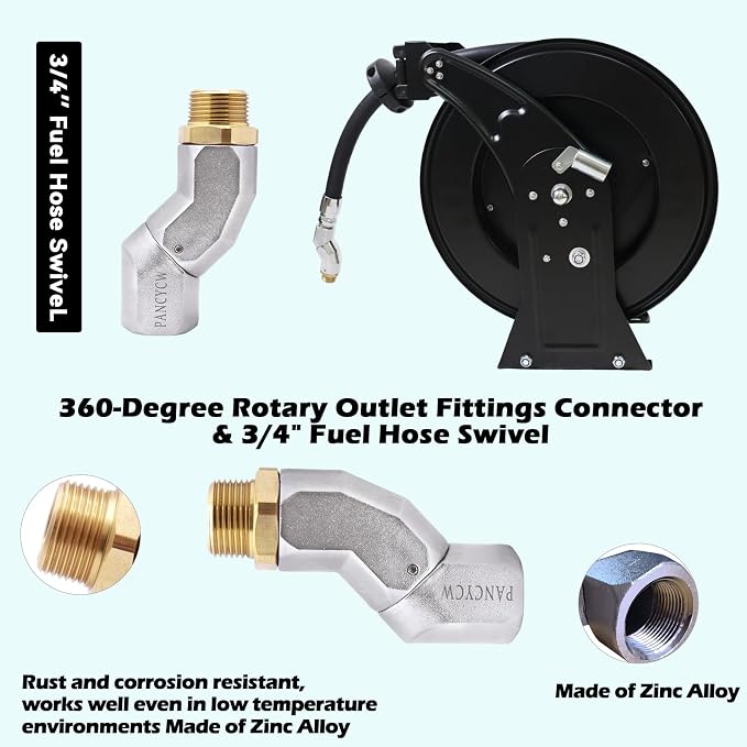 Fuel Hose Reel, 3/4"X50' Retractable Ratchet Spring Driven Diesel Hose Reel - Image 4