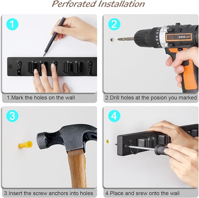2 Pack Black Mop Broom Holder Wall Mount - Image 7