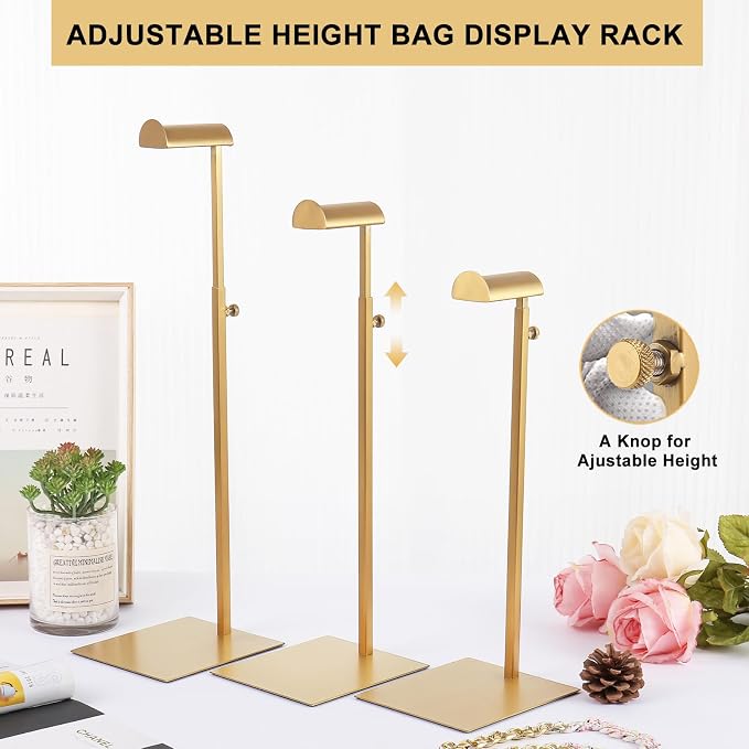 Gold Purse Display Stand, 3 Pack Heavy Duty Stainless Steel Handbag Stand - Image 3