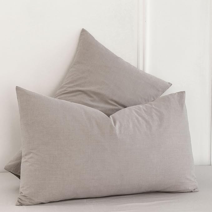 MooMee Bedding Pillowcases Pack of 2 100% Washed Cotton Linen Like Textured - Image 3