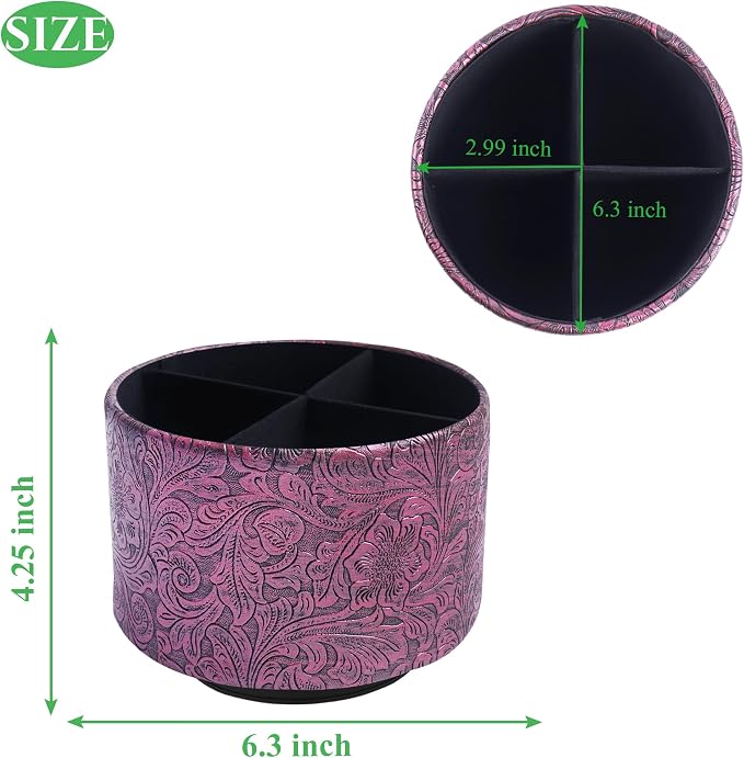 lizimandu Round Leather Art Supply Organizer, Remote Control Holder, 360 Degree - Image 2