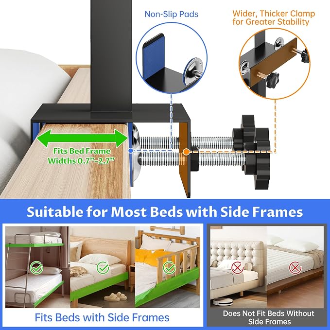 NiHome Height-Adjustable Bedside Shelf - Image 3