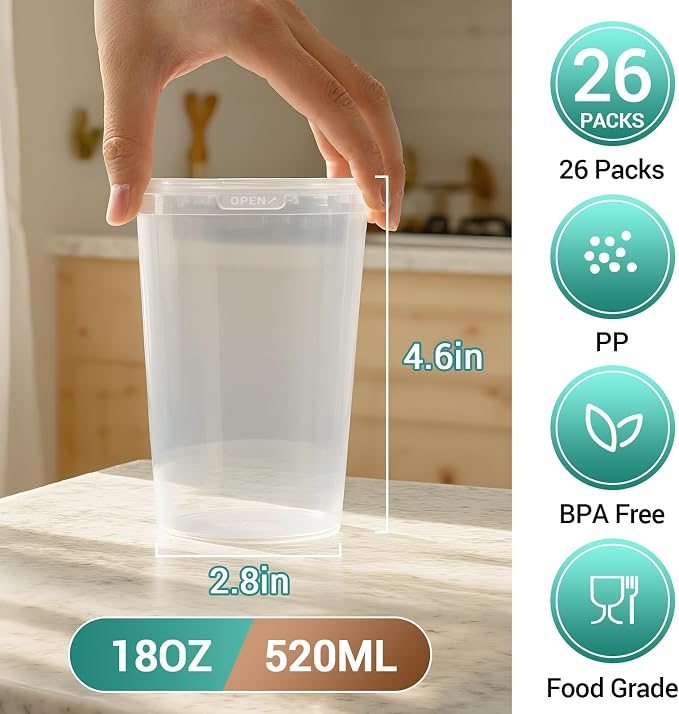 Food Storage Containers, 26 Pack 18 oz Freezer Storage Containers - Image 2
