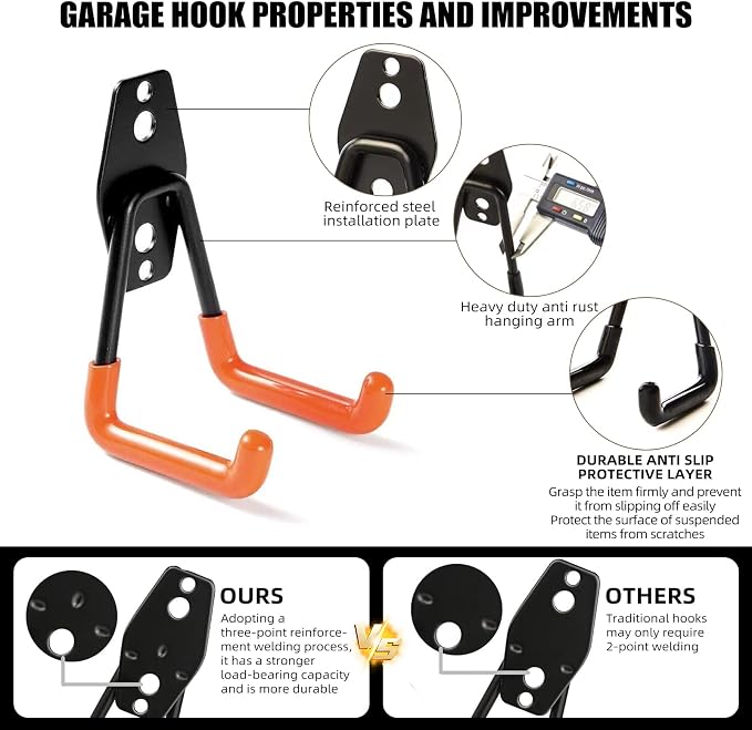 Garage Hooks, 4 Pack Large Square Wall Hooks - Image 3