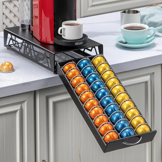 FlagShip Vertuo Pod Drawer Modern Black Metal Coffee Capsule Organizer & - Image 6