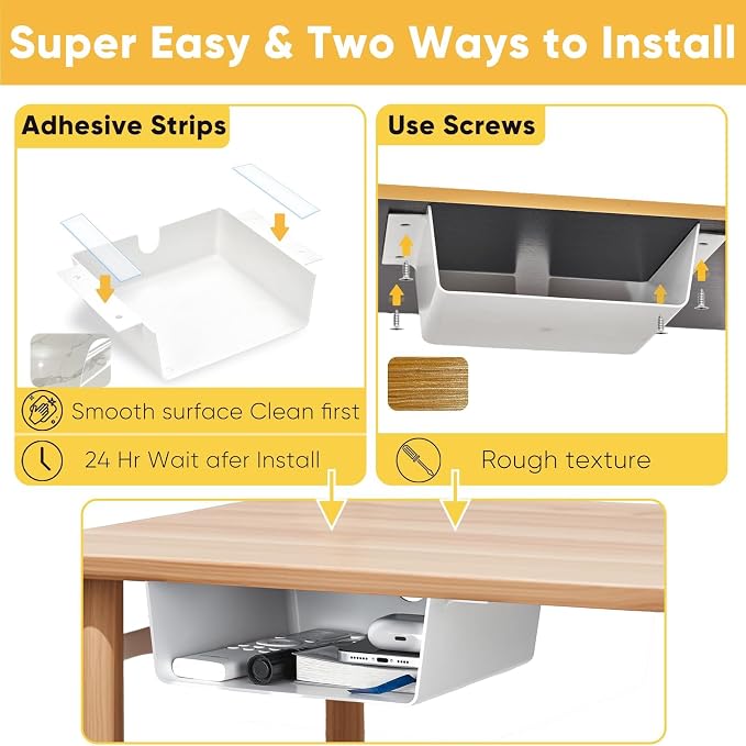 4 Pack Under Desk Hanging Shelf Drawer Organizer, Attachable Plastic Hidden - Image 5