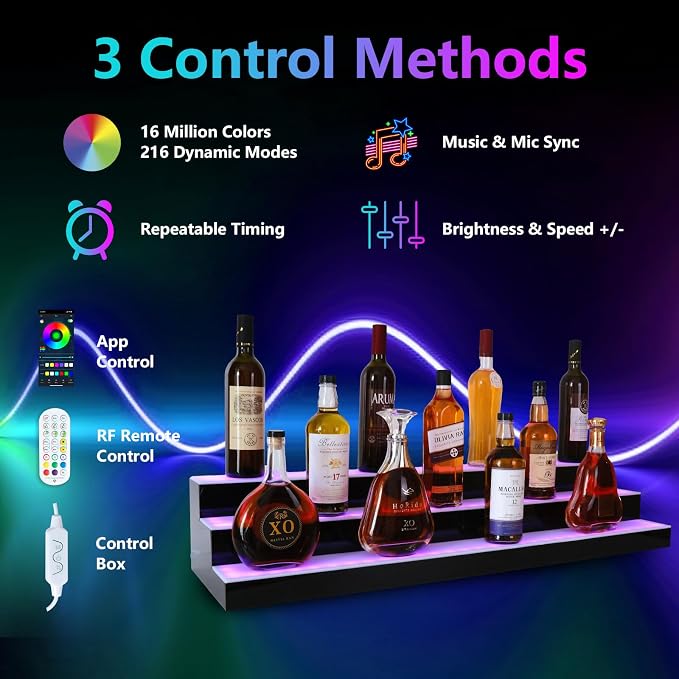 Led Lighted Liquor Bottle Display Shelf, 30 Inch 3 Tier Whiskey Rack, Support - Image 2
