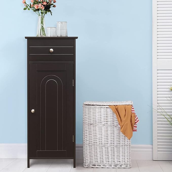 HAPPYGRILL Bathroom Floor Cabinet, Single Door Floor Storage Cabinet Organizer - Image 4