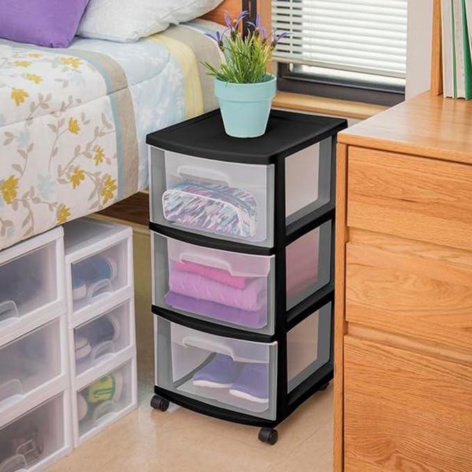 Sterilite 6 Pack Plastic Storage Organizer, 3 Drawer Rolling Bin Cart, Closet - Image 6