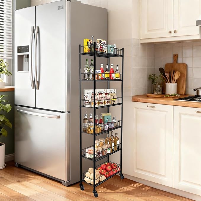 Utility Slim Storage Cart, 6 Tier Narrow Kitchen Storage Cart, Laundry Room - Image 3