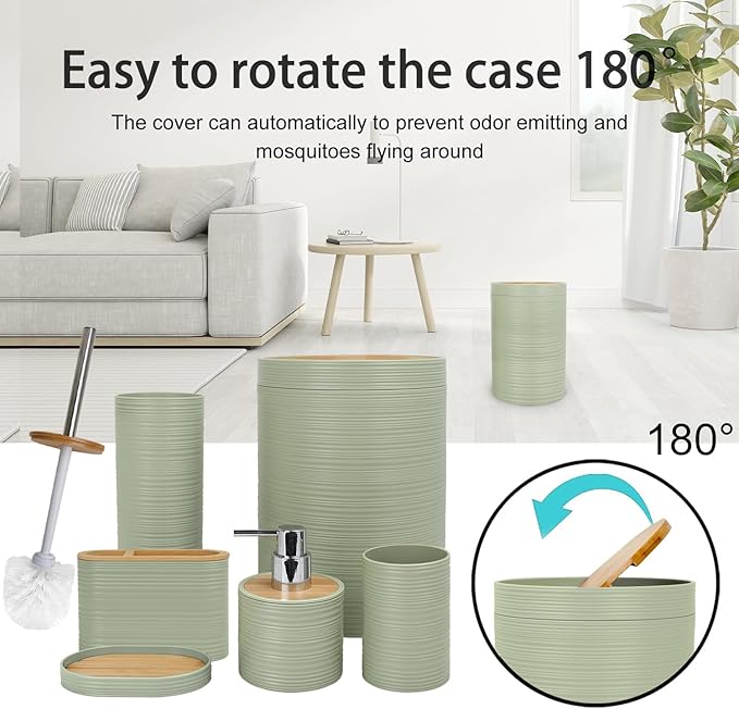 CERBIOR Bathroom Accessories Set 6 Piece Bamboo Bath Ensemble Includes Soap - Image 4
