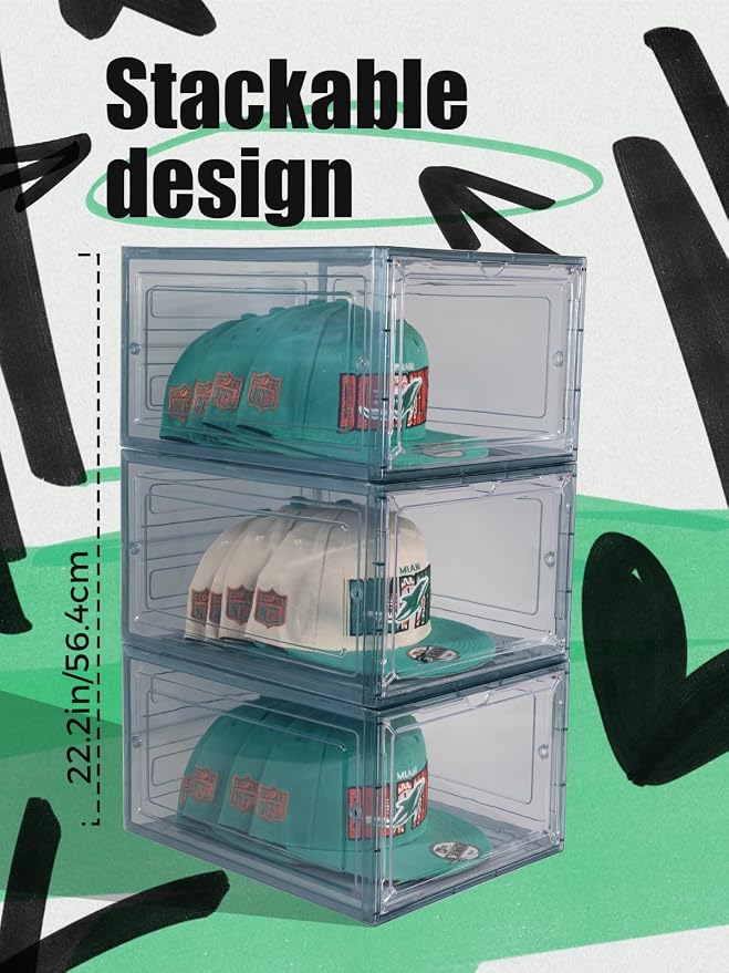 6 Pack Hat Organizer Box, Stackable Clear Baseball Caps Holder Box Containers - Image 3