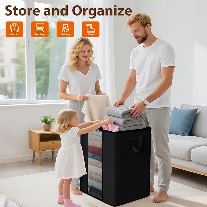 SpaceWhisper 3 Pack 100L Clothes Storage, Foldable Thick Fabric Blanket Storage - Image 4