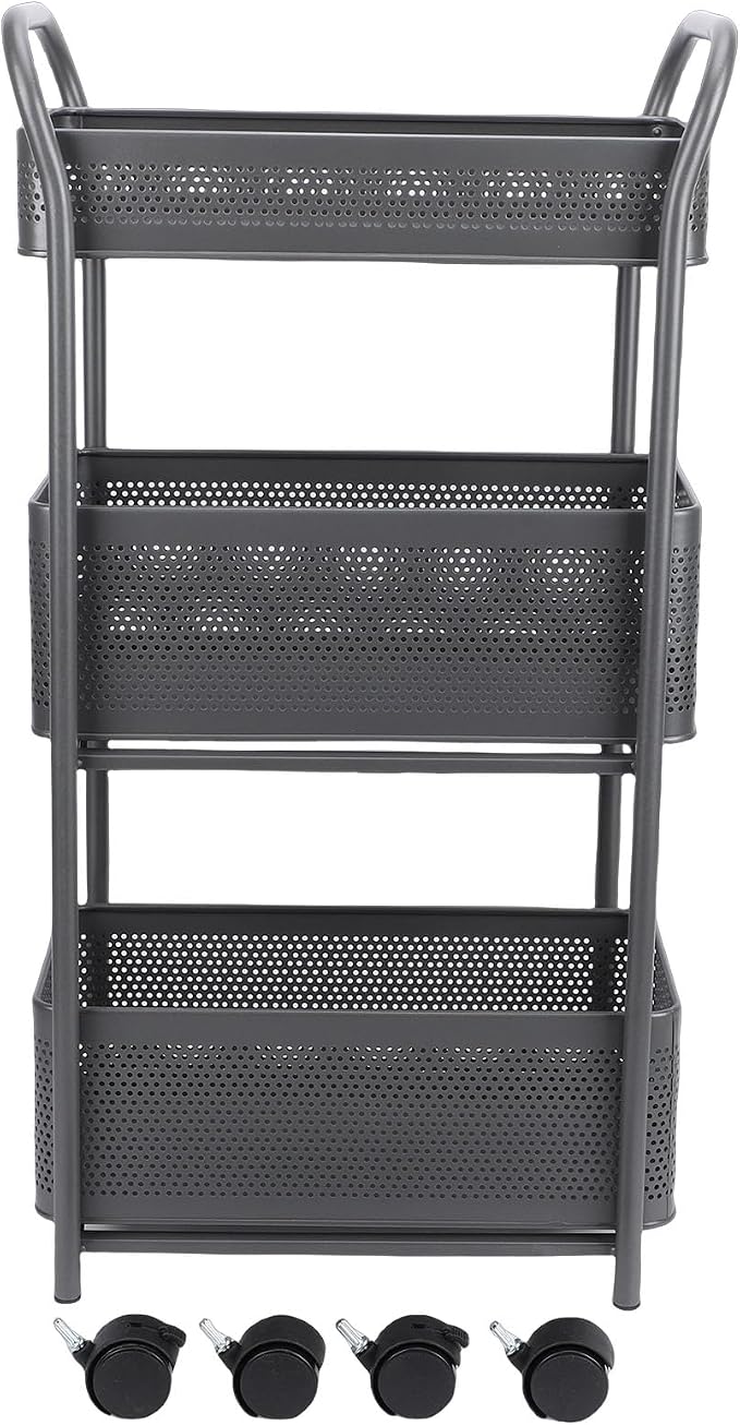 3 Tier Rolling Cart, Steel Multi Functional Movable Storage Organizer - Image 9