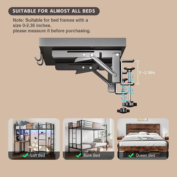 Bedside Shelf Foldable, Metal Clip-On Bunk Bed Table Shelf - Image 4