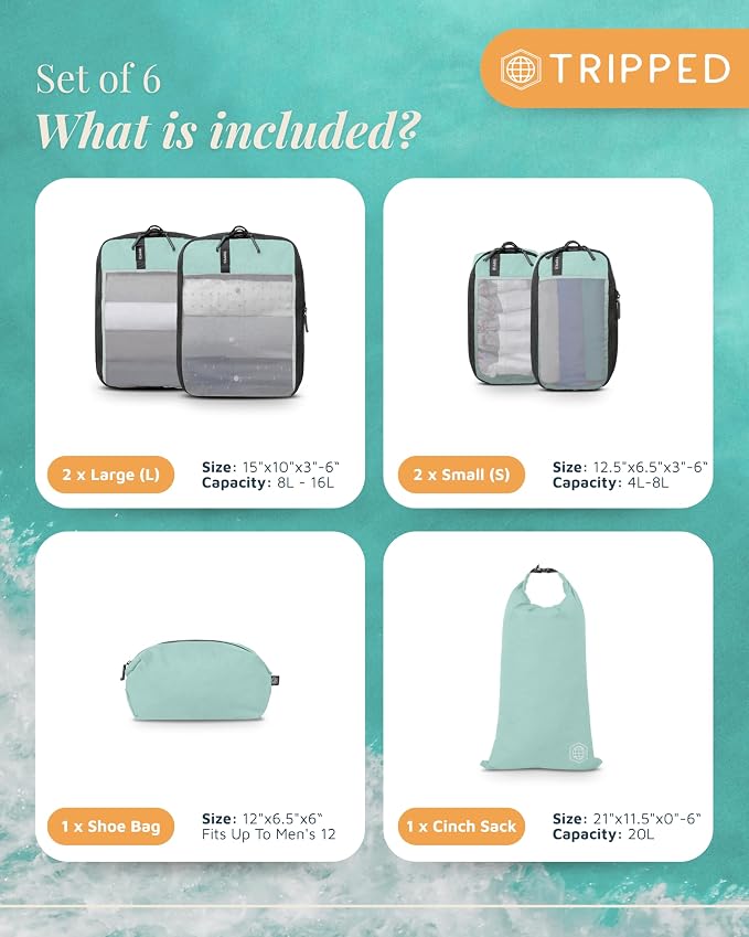 Compression Packing Cubes for Travel by TRIPPED – 6-Piece Premium Set - Image 3